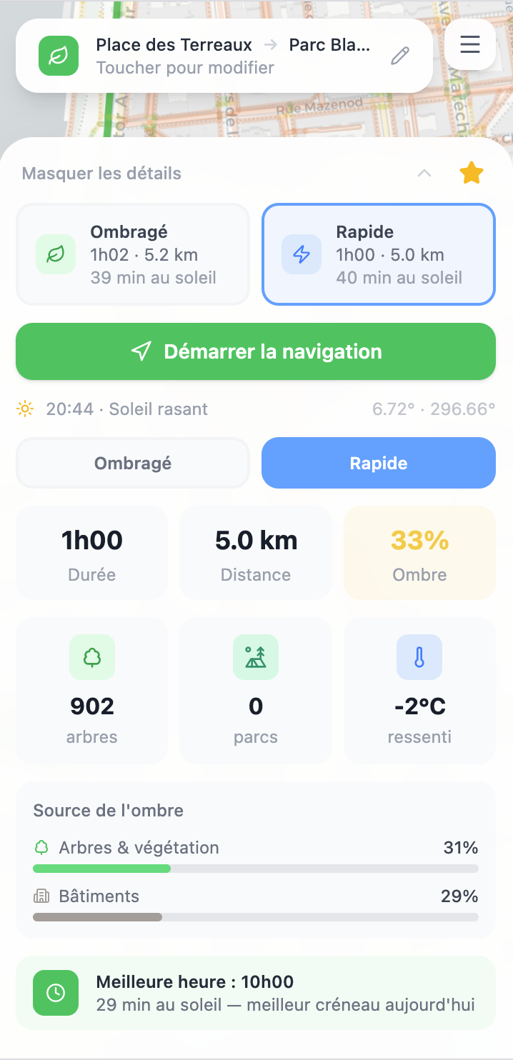 Détail itinéraire avec source de l'ombre